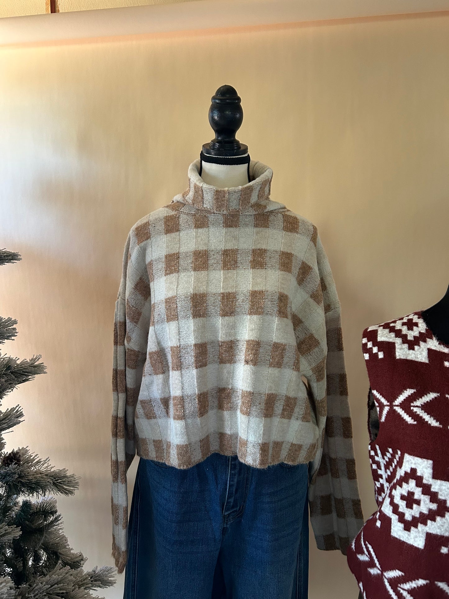 Clara Checked Turtleneck Sweater