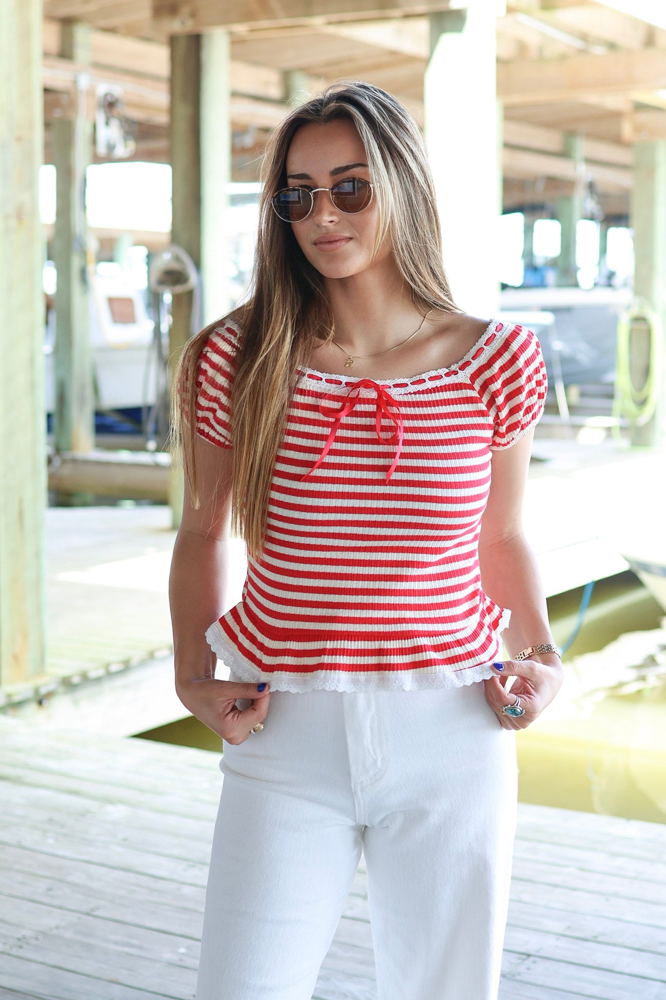 Marina Red Stripe Top