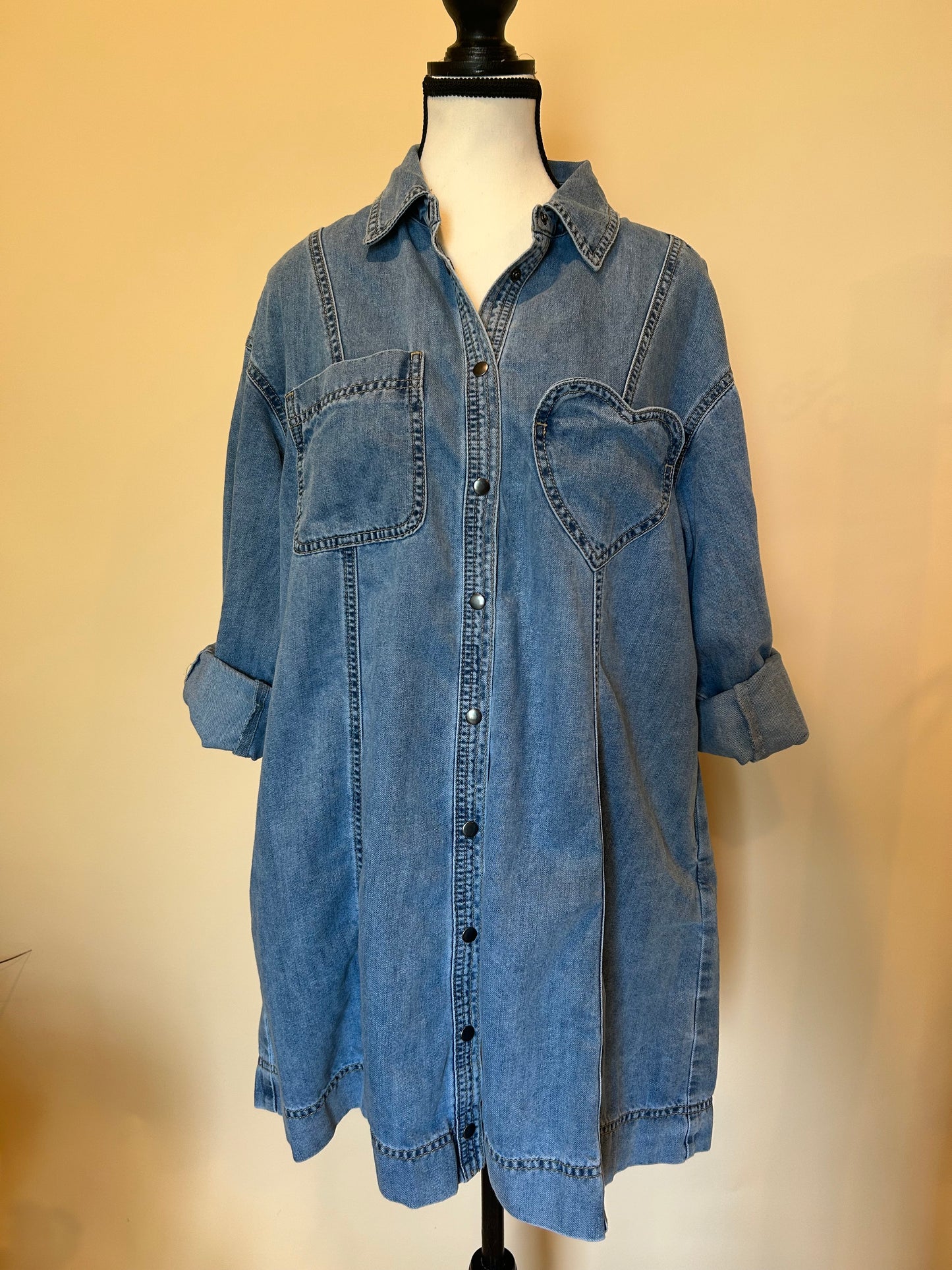 The Denim Heart-Pocket Shirt Dress