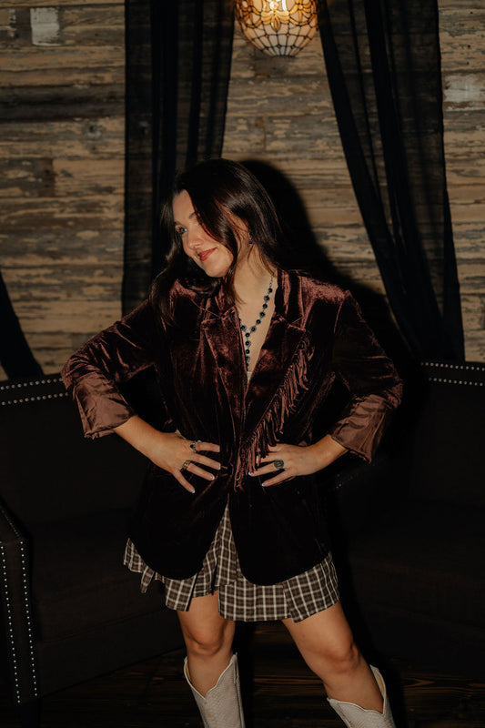 The Vegas Velvet Fringe Blazer