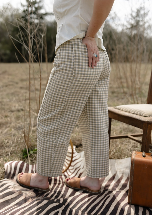 The Sandy Plaid Barrel Jeans